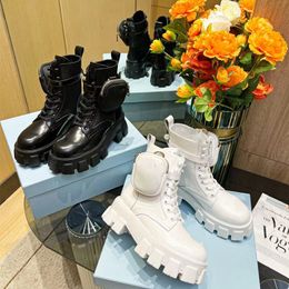 Women Designer Ankle Boots Stylish New Height-up Platform Martin Boots Lace-up British Style Belt Buckle Bag Boot