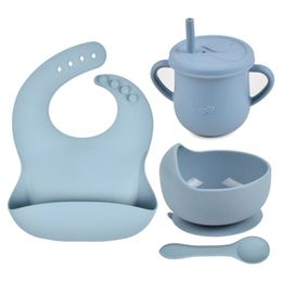 Cups Dishes Utensils 4Pcs/Set Baby Silicone Feeding Bowl Plate Dinnerware Set for Baby Toddlers Baby Feeding Cups Solid Bibs Tableware Set Dishes 230428