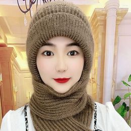 Berets Women Winter Warm Beanies Cap Fashion Solid Color Windproof Thick Knitted Hat Scarf Set Casual Head Outdoor Hood Caps