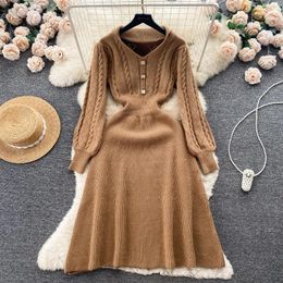 Casual Dresses Retro Knitted Dress For Women Korean Casual&Fashionable Waistband Slimming Look Paired With Skirts Autumn&Winter