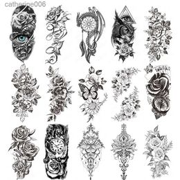 Tattoos Coloured Drawing Stickers 15pcs Waterproof Temporary Tattoo Sticker Black Dragon Snake Tiger Lion Wolf Animal Totem Women Men Sexy Waist Arm Fake TattoosL23