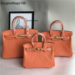 Designer Bags Ostrich Handbags Fashionable Pattern Portable One Shoulder Slanting Cowhide Womens Orange Large capacity