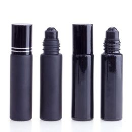 Essential Oil Perfume Bottle 10ml Black Glass Roll On Perfume Bottle With Obsidian Crystal Roller Thick Wall Roll-on Bottles Eogso