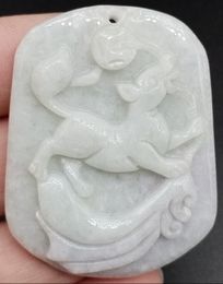 Certified Burma 100% Natural Type A Jade Jadeite Carved Dog Coin Lucky Pendant