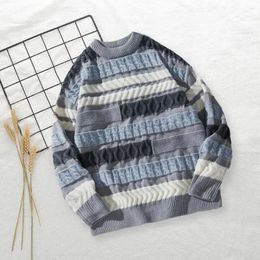 Men's Sweaters Warm Men Sweater Stylish Knitted Soft O Neck Pullover With Striped Contrast For Fall Winter Fashion Colorful