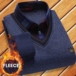 Men's Sweaters Long Sleeve Men Shirt Solid Color Windproof Warm Pullover Sweatshirt With Plush Lining Cozy Winter Top For A