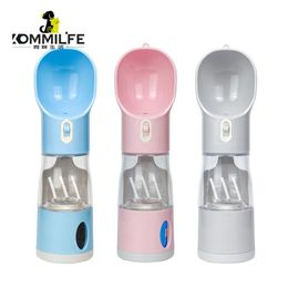 Feeding Portable Pet Dog Water Bottle Food Feeder Drinker Poop Dispenser 3 In 1 Leakproof Multifunctional Dog Waterer Bottle