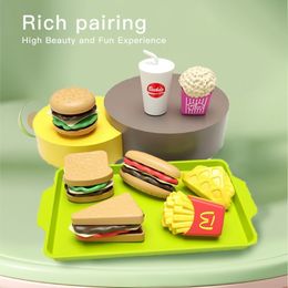 Kitchens Play Food 9 PCS Per Set Detachable Snack Hamburger Plastic Pretend Toy House Sets For Kids Kitchen Birthday Gift 230427