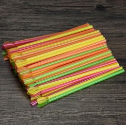 Plastic Straws for Children Happy Birthday Party Bar Drinking Straws Disposable Drinking Straws With Spoon