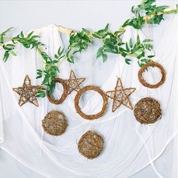 Decorative Flowers Rattan Ring Artificial Garland Round Star Stem Branch Wreath Hanging Vine Dried Xmas DIY Decorations Gift