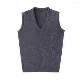 Men's Vests Ribbed Cuffs Tank Top Versatile Mid-aged V-neck Knitted Sweater Vest Slim Fit Sleeveless Pullover With Spring