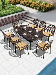 Camp Furniture Cast Aluminum Outdoor Tables And Chairs Courtyard Waterproof Sunscreen Leisure Round Table Combination