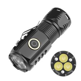 Bärbar mini ficklampa 3 LED-fackla med klippbälte Strong Light Bead uppladdningsbar 18350 Batterityp-C utomhuslampvattentät vandringsläge
