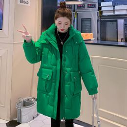 Women's Trench Coats Korean Winter Women Mid-long Parkas Jackets Casual Pockets Thick Warm Hooded Loose Coat Female Outwear Windproof
