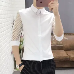 Men's Casual Shirts Stylish Men Summer Shirt Mesh Sleeve Perform Stage Show Wear Male Cool Daily Lace Design Clothing