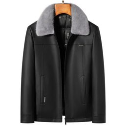 Winter High-quality Men's Removable Ferret Down Collar Sheepskin Down Jacket White Duck Down Leather Jacket Men Thick