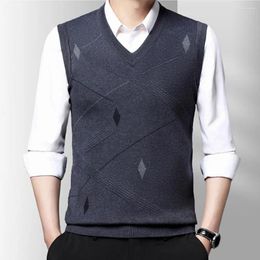 Men's Vests Casual Sleeveless Vest Geometric Print V Neck Sweater Warm Knitted Stylish For Fall Winter Men