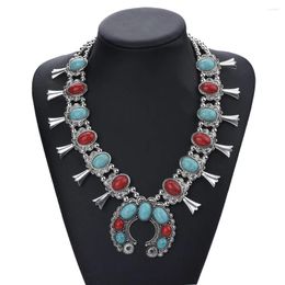 Pendant Necklaces Large Statement Jewellery Silver Plated Ethnic Tribal Bold Chunky Resin Coral Turquoise Squash Blossom Necklace For