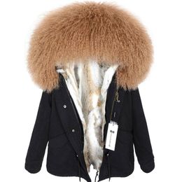 Fur MAOMAOKONG 2022 winter Women's jacket bomber Real fur coat women coats short natural Mongolia wool fur collar rabbit liner Parka