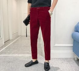 Men039s Pants Red Velvet Dress Mens Fashion Slim Fit Elegant Clothing Velour Burgundy Cropped Social Claret Trousers5110909