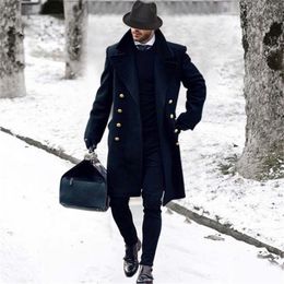 Men's Trench Coats Fashion Winter Windbreak Men 's Jackets Double Platoon Buckle Clothing Male Long Coat Double Breasted Trench Coat Navy S-3XL 231118