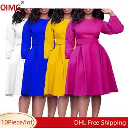 Casual Dresses 10 Wholesale Long Sleeve Dress Women Fall Winter Midi Elegant A-Line With Belt Street Club Party Wear 10183