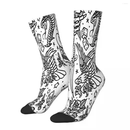 Men's Socks American Traditional Tattoo Flash Print Variant Skeleton Skull Bone Male Mens Women Autumn Stockings Polyester