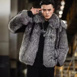 Men's Fur Faux Fur Men Winter Faux Silver Fox Fur Coat Short Loose Cardigan Overcoat Thicken Warm Jacket Leisure Fashion Outwear 231128