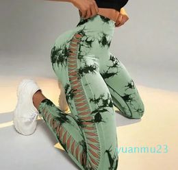 Tie-Dye Yoga Pants Side Hollow Lady Seamless Sports Leggings Jogging Running Pants Butt Lift Workout Fitness Tights Gym Clothing