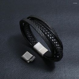 Charm Bracelets Adjustable Length Bracelet Multi-Layer Braided Leather Magnetic Sporty Style Wristband Black Brown Male Jewelry