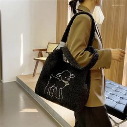 Evening Bags Japanese Women Cute Cartoon Plush Shoulder Bag Girl Lamb Wool Tote Ins Large Capacity Student Class