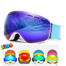 Ski Goggles Winter Snowboard Kids UV400 Big Vision Single Layer Spherical Mask Skiing Snow Snowmobile Eyewear Girls 415 Years 231127