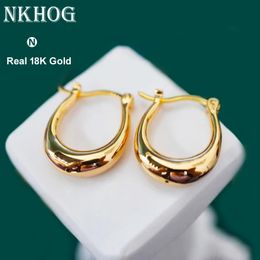 Stud NKHOG Real 18K Gold Hoop Earrings For Women Pure AU750 Trendy U shape Luxury Vintage Ear Accessories Lady Fine Jewellery Gift 231127