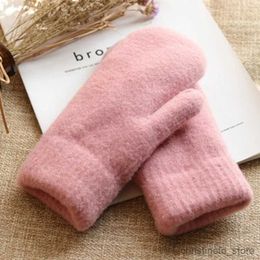 Children's Mittens Autumn Winter Men's Thickened Cold-Proof Knitted Mitten Ladies Outdoor Riding Double-Layer Warm Gloves