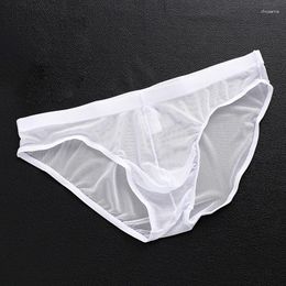 Underpants Men Briefs Sexy Tulle Netting Underwear Transparent Traceless Panties Elastic Soft Solid Lingerie U Convex Pouch