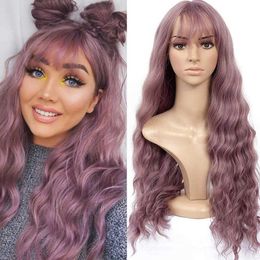 Synthetic Wigs Wig Korean Version Air Bangs Long Curly Hair Temperament Solid Colour Ffy Large Wave Synthetic Fibre Hair Wig