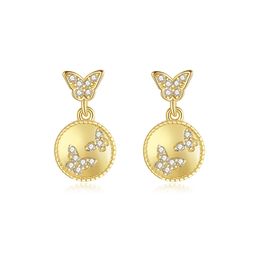 Micro Set Zircon Butterfly Round S925 Silver Dangle Earrings Jewellery Fashion Women S925 Silver Plated 18k Gold Earrings Women Wedding Party Valentine's Day Gift SPC