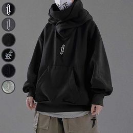 Men's Hoodies Sweatshirts Japanese Harajuku Urban Streetwear Cyber Punk Y2K Scarf Collar Pullover Oversized Techwear Hoodie For Men Black Dark Greyzln231128