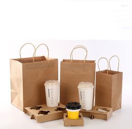 Gift Wrap 100sets Disposable Coffee Takeout Holder Cafe Milk Juice Packing Tools Holders With Paper Bag Take Away Drinks Cup Shelf SN1925