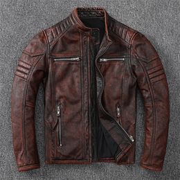 Pelliccia da uomoGiacca da moto vintage Giacca da uomo 100% vera pelle di vacchetta Cappotto da motociclista maschile Abbigliamento Autunno Taglia asiatica S-5XL M696 231127