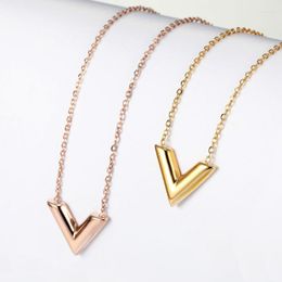 Pendant Necklaces Fashion V Letter Necklace For Women Stainless Steel Jewellery Gift Girlfriend Custoome Accessories