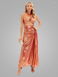 Casual Dresses Sexy Cross Straps Cut Out Draped Slim Long Dress Elegant Sleeveless Backless High Slit Maxi Celebrity Party Club Prom