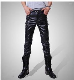 Skinny Faux PU Leather Men's silver metallic trousers for Nightclub, Stage Performance, Singers, and Dancers - Shiny Black, Gold, or Silver (Plus Size)