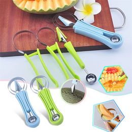 4 in 1 Melon Cutter Scoop Fruit Vegetable Carving Knife Tools Stainless Steel Fruit Scooper Seed Remover Melon Baller Scoop Set tt0428