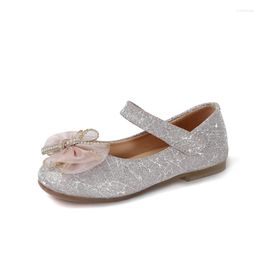 Flat Shoes Girls Glitter Kids Flats Children Leather For Wedding Party Dancing Show Lace Bow-knot With Pearls Chic High Quality