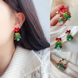 Stud Earrings Christmas Tree Atmosphere Red Bow