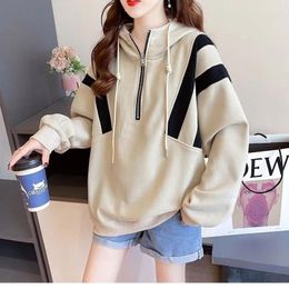 Women's Hoodies Autumn Zip Up Woman Clothing Hooded Top With Zipper Baggy Sweatshirt Pullovers Striped Loose Sweat-shirt Kpop