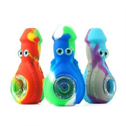 Smoking Pipes Octopus Shape Sile Pipe Products Titanium Nail Tobacco Accessories Hand Smoke Dry Herbal Sil Bong Glass Bubble Maker D Dheo1