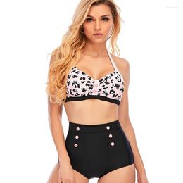 Women's Swimwear 2023 Split Bikini Small High Waist Button Design Strap Bubble Jacquard Swimsuit