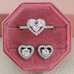 Necklace Earrings Set 2pcs Pack Silver Colour Bride Engagement Wedding Heart Shape Bridal Jewellery Ring For Brides J7065